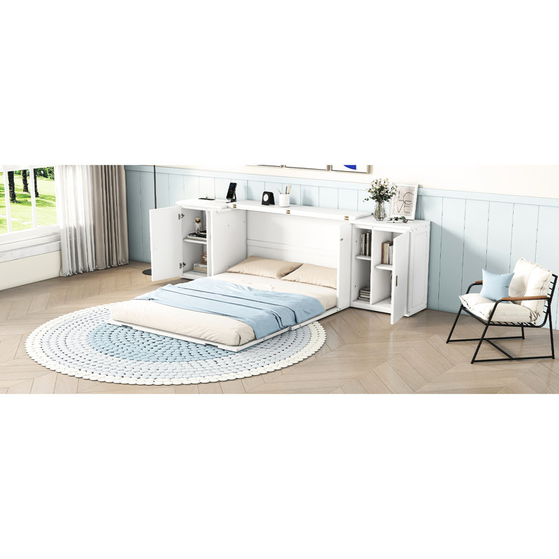 Lit avec ports et tablettes - Créez un grand espace de rangement fonctionnel pour le bureau à domicile - blanc, Blanc