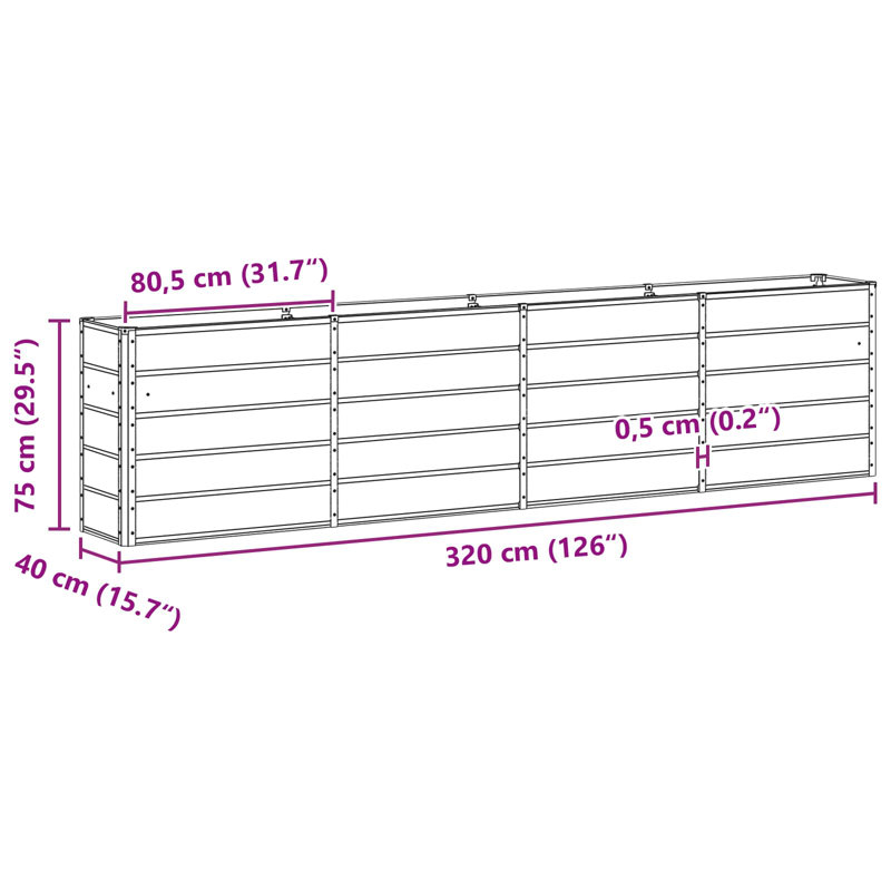 Planter Steel, Ivory, 45cm H x 240cm W x 40cm D