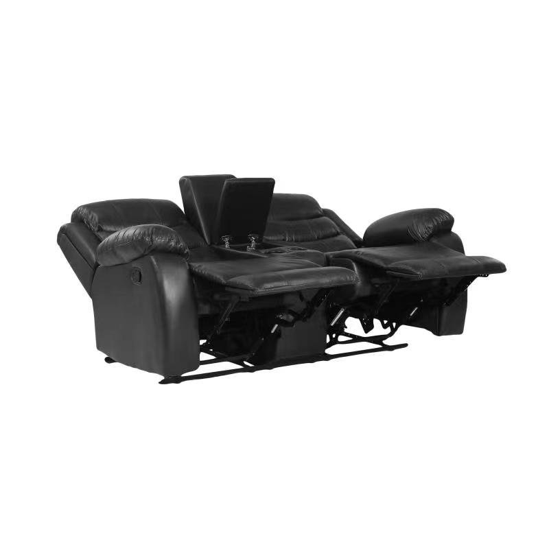 70.8'' Faux Leather Reclining Sofa, Faux Leather Black