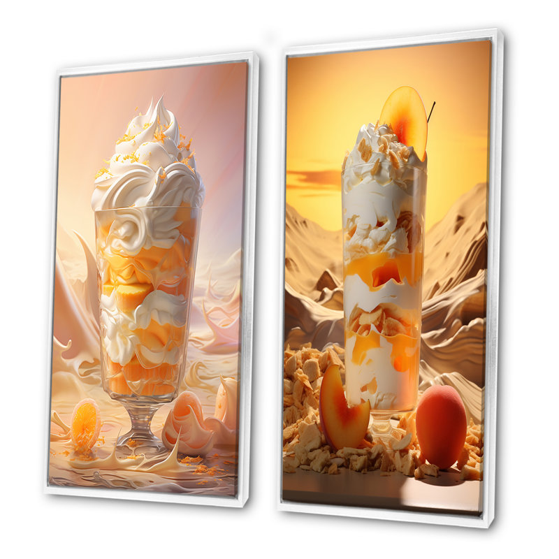 «Trifle Temptation Peach Dessert - Desserts», ensemble de 2 reproductions d'art sur toile, Cadre blanc, H 32 po x l 33 po
