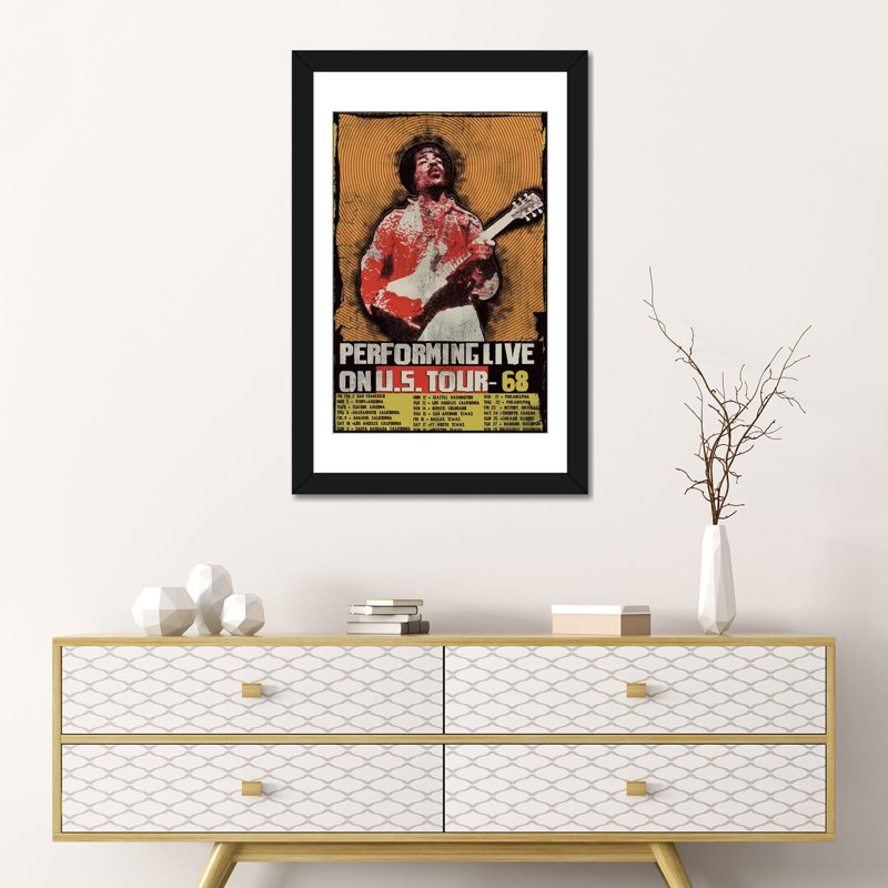 «Jimi Hendrix», U.S., H 32 po x l 24 po x P 1 po, Papier d'art encadré noir, Blanc
