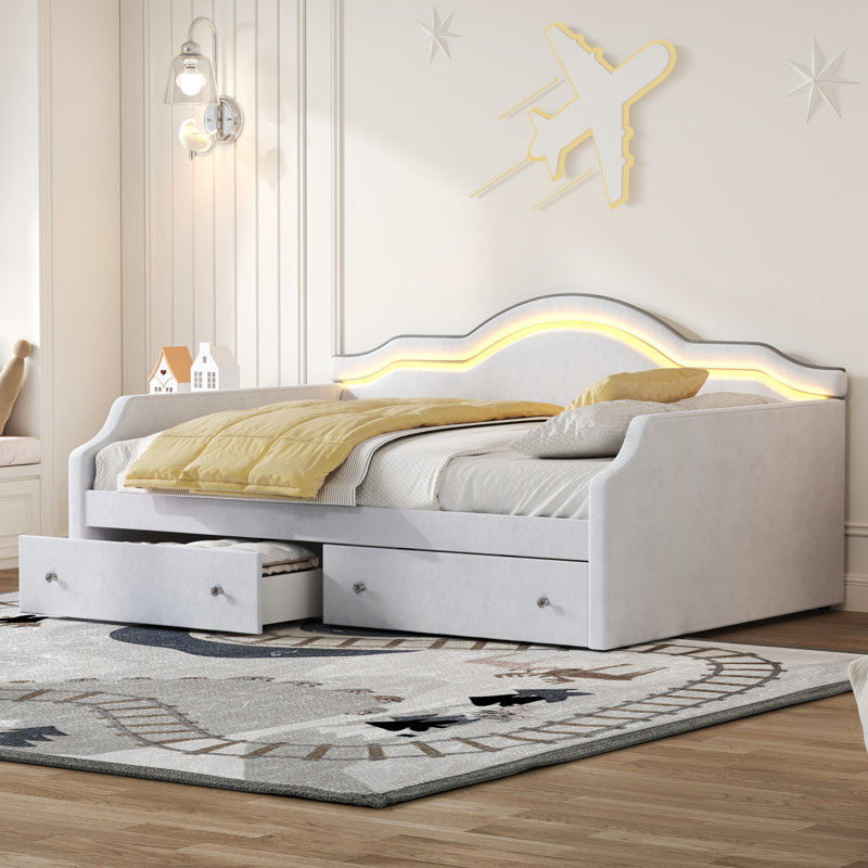 Lit de jour avec lumières DEL, Beige, Lit double