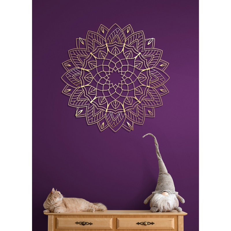 Décoration murale abstraite mandala en métal, décoration florale créative en métal, H 22 po x l 22 po x P 0,5 po, Or brillant