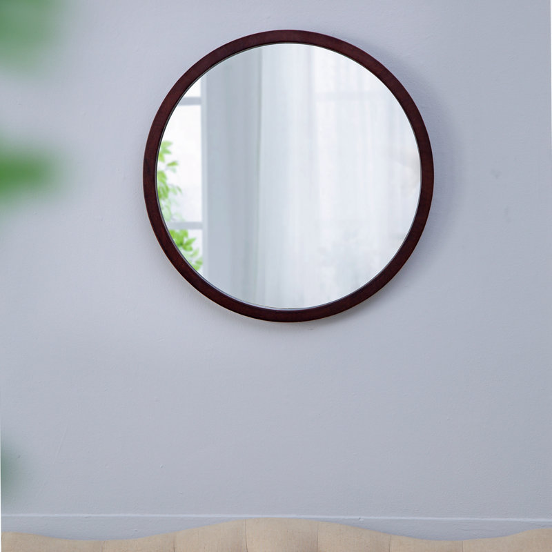 Braynt Solid Wood Round Wall Mirror, 19.7" x 19.7", Walnut