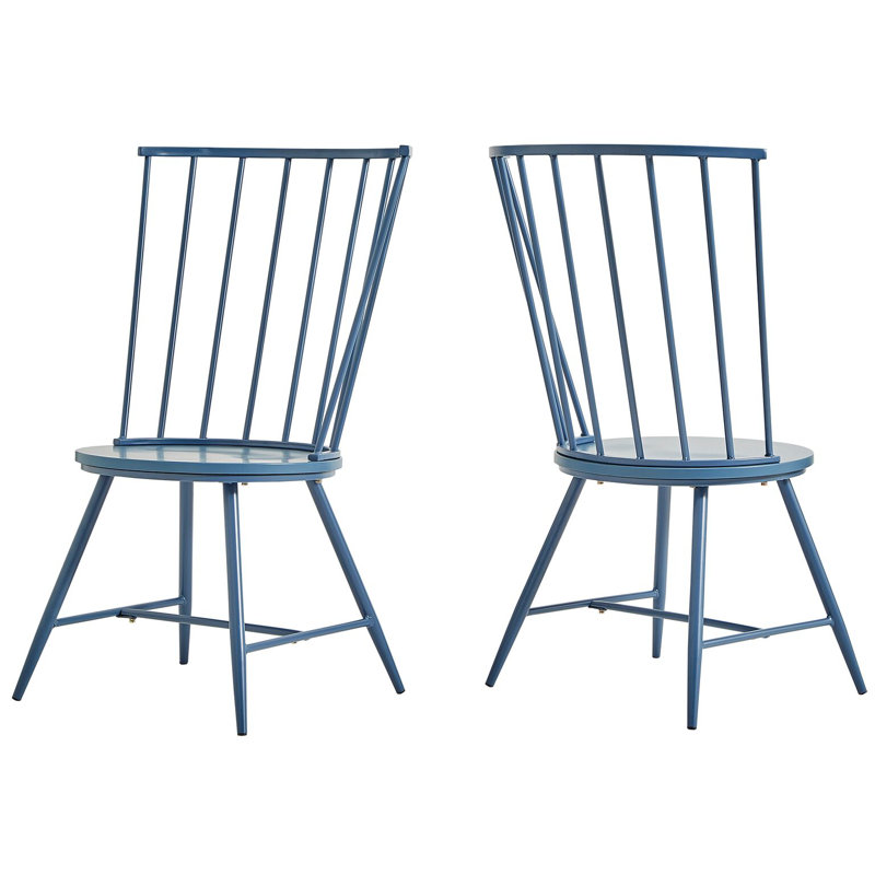 Kennamer Metal Slat Back Side Chair, Bluesteel