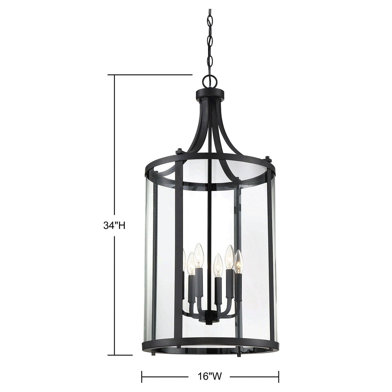 Wayland Dimmable Lantern Chandelier, Black, 6 Lights, 34" H x 16" W x 16" D