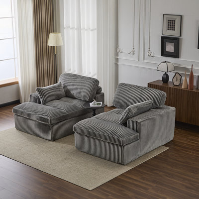 Double méridienne intérieure, canapé-lit rembourré surdimensionné pour l'intérieur, canapé de luxe à assise profonde, sans assemblage requis, gris
