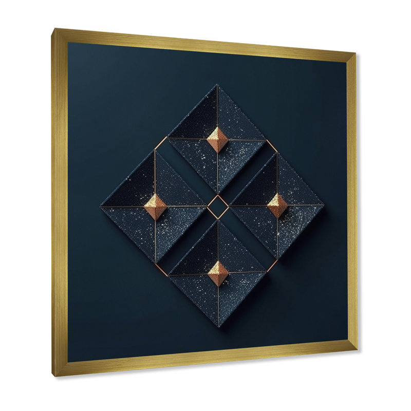 «Rhombus in Deep Blue and Gold Abstract», reproduction sur toile, H 16 po x l 16 po x P 1 po, Cadre doré à une seule photo