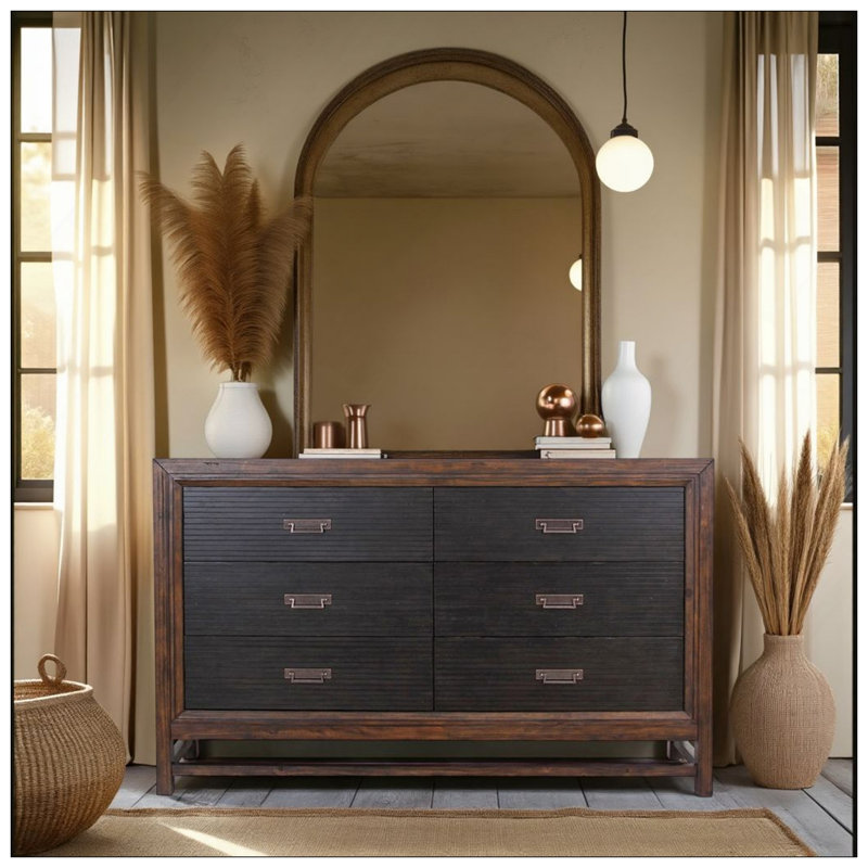 Commode à six tiroirs, aucun assemblage requis, finition deux tons