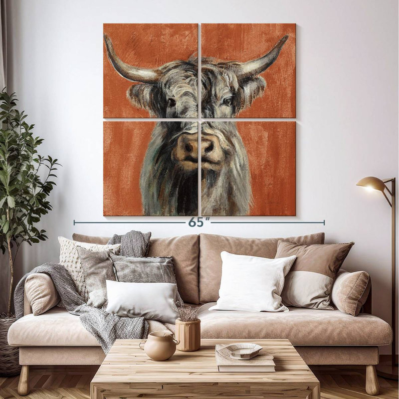 Brampt Highland Cow sur terre cuite, H 50 po x l 50 po