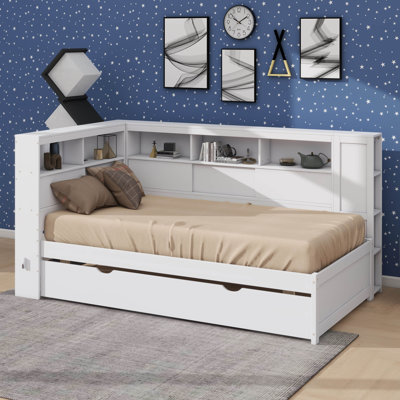 Twin-Size Wooden Daybed With Shelves, USB Ports, And Pull-Out Trundle
