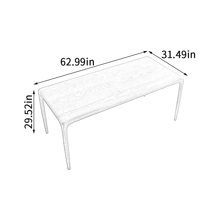 Minimalist All-solid Wood Rectangular Dining Table, 29.52"H x 62.99"L x 31.49"W, Beige