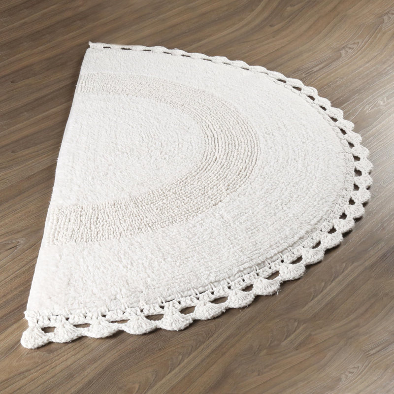 Tapis de bain demi-lune blanc Savi Home 100 % coton avec bordure au crochet, White