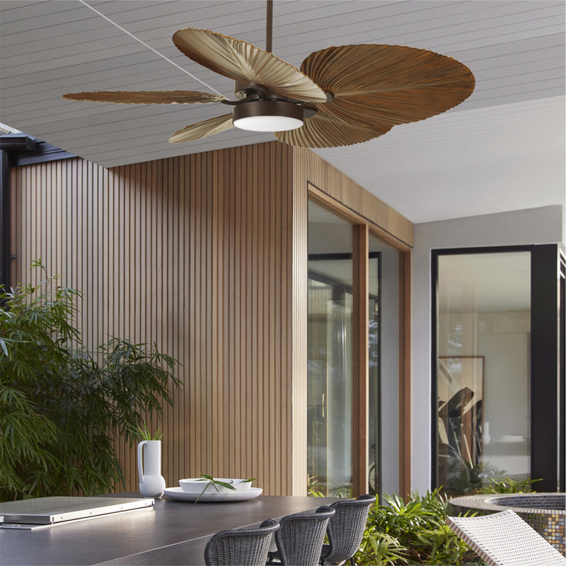 52" Outdoor Indoor/Outdoor Ceiling Fan with Light and Remote, Rustic Wood Ceiling Fan with Lights, Damp Rated, Energy Efficient DC Motor