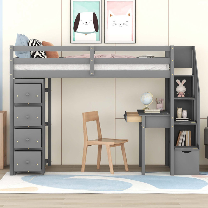 Lit mezzanine polyvalent avec fonctions multiples, construction robuste et rangement intégré pour les chambres d'enfants