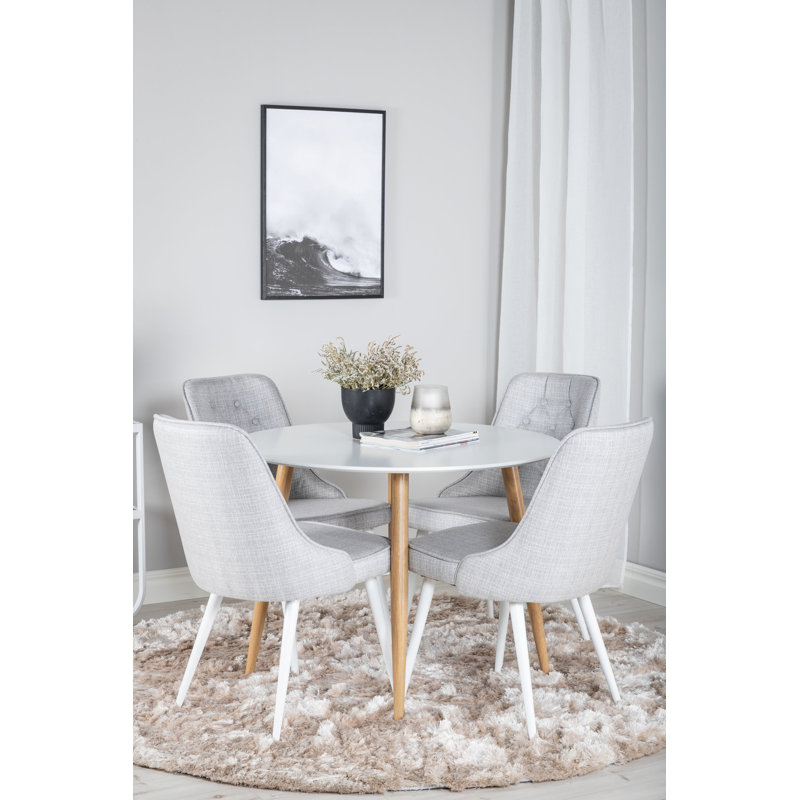 Ayami 4 - Person Dining Set, White, Light Grey