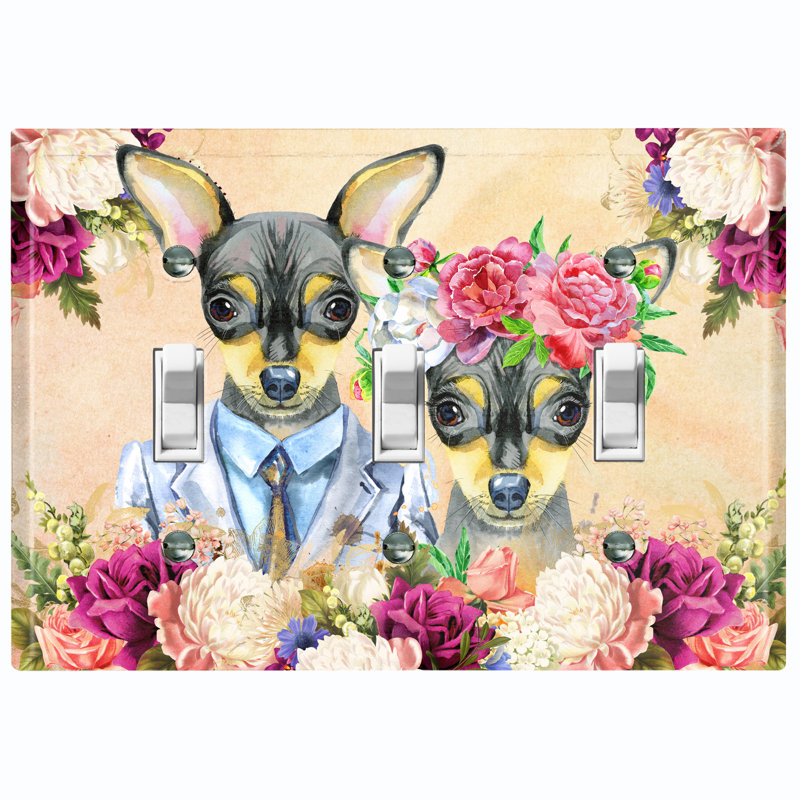 Joli couple de chihuahua élégants avec 3 fleurs murales et interrupteur à bascule