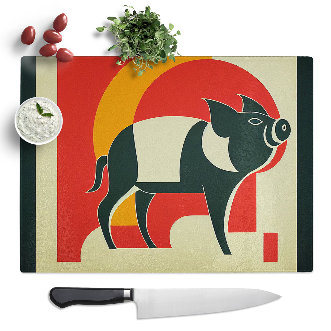 Art Deco Pig Abstract  Glass Chopping Board