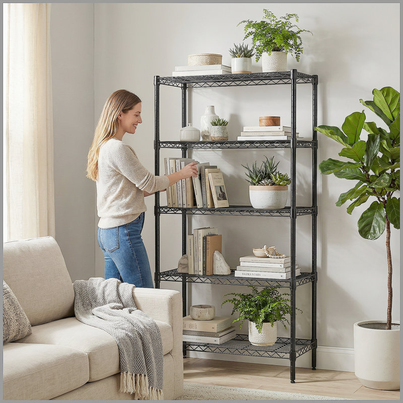 Étagères grillagées robustes à 5 niveaux réglables - supports de rangement en métal résistant à la rouille pour la cuisine, le garage, la salle de bain et le garde-manger (P 29,53 po x l 13,78 po x H 59,06 po)