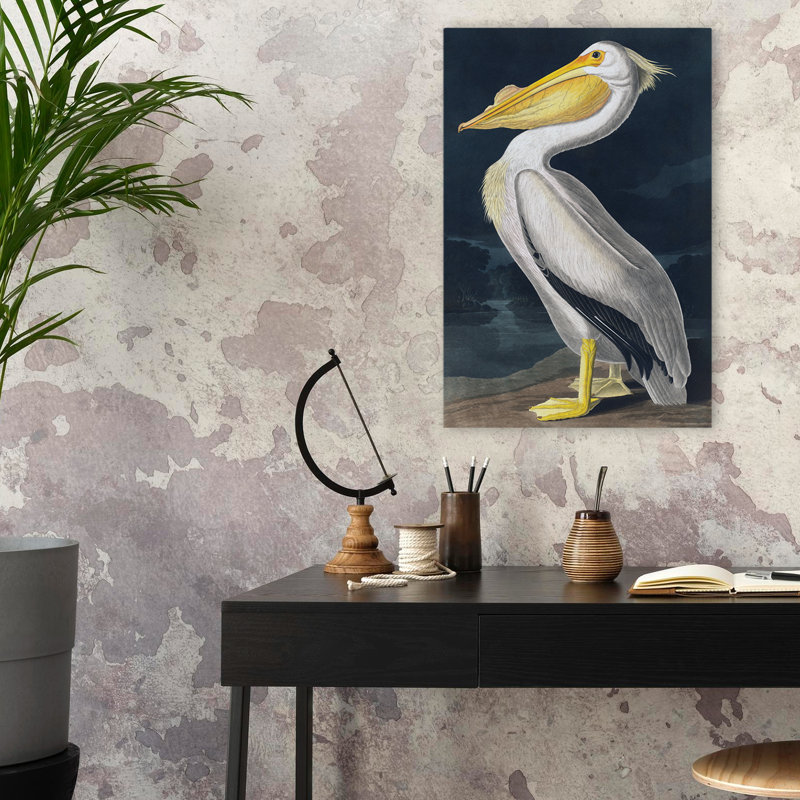Pélican - Art rétro avec oiseaux, H 24 po x l 16 po