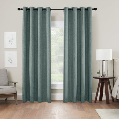 Window Drapes, Jacquard Linen Curtains, Grommet, 2 Panels Set