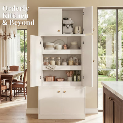 Armoire de rangement de cuisine extra profonde de 180 cm de hauteur avec 4 portes réversibles, 3 tiroirs et étagères réglables, armoire de garde-manger avec système anti-basculement, style ferme moderne