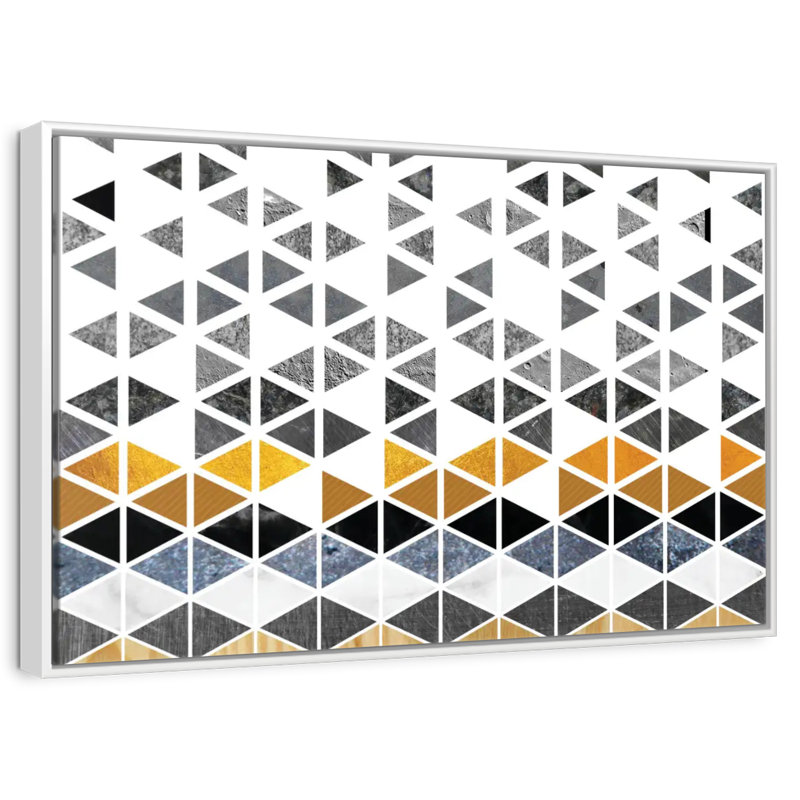 Triangle Geometric Patterns, Floating Frame White, 37" X 25"