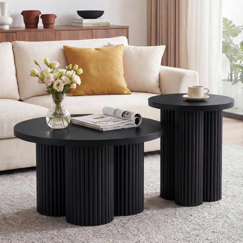 Ensemble de 2 tables basses gigognes 2 pièces, Black, Black, Black