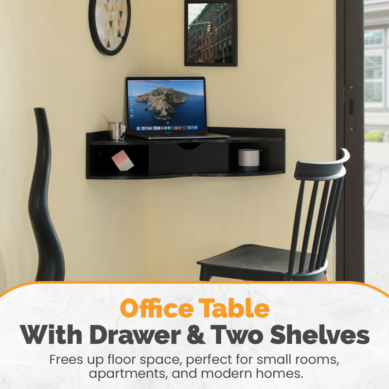 Bureau mural pliable avec tiroir et deux tablettes Basicwise, Noir
