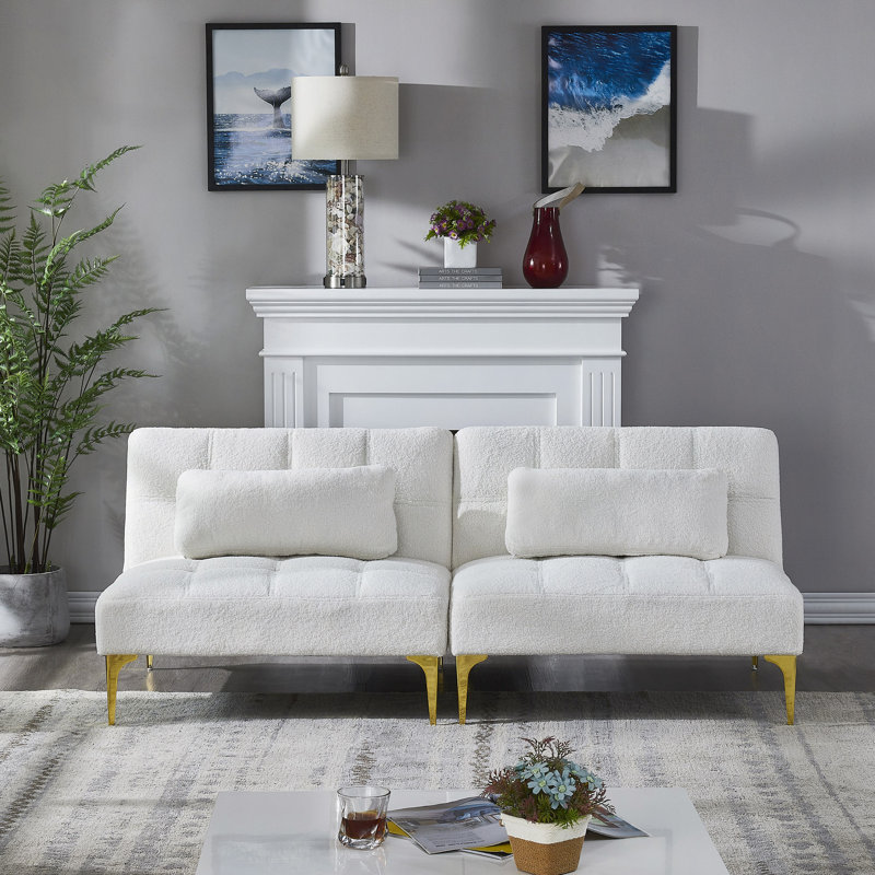 Tissu convertible futon avec pieds en métal, Ourson blanc