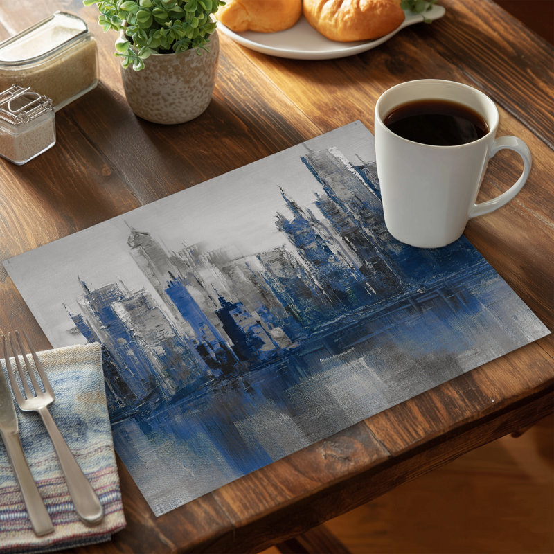 Melancholy City Blue Polyester Placemat - Industrial Bedroom Decor