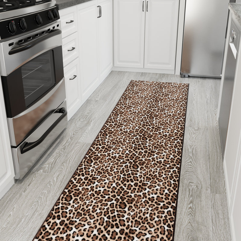 Kaira Soft Non-Slip Indoor Leopard Rug, Runner 2'7" x 9', Leopard