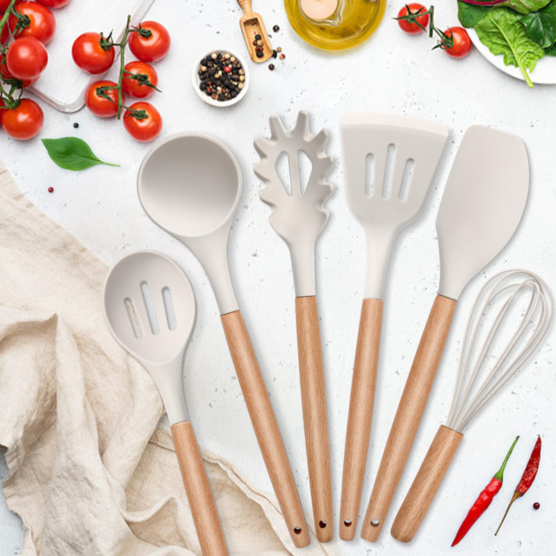 Belfry Kitchen Villicana 10 Utensil Set, Beige