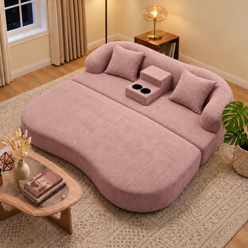 Upholstered 34.64 " Chenille Sofa Bed, Rose