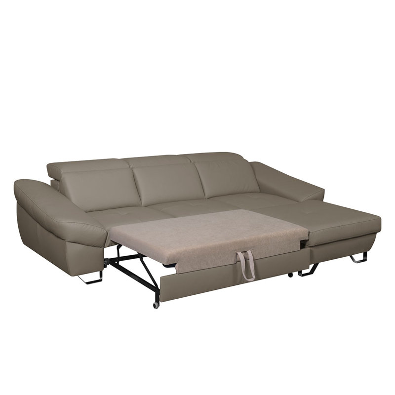 Monza Leather Corner Sofa with Sleeping Function and Underseat Storage, Tan, Right Hand Facing