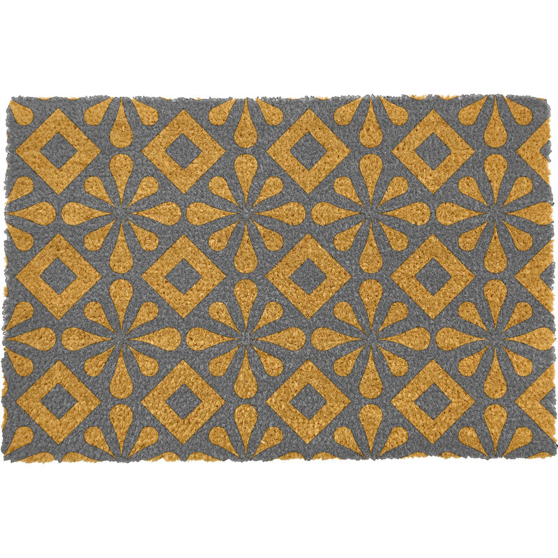 Douglassville Square Tile Kitchen Mat, Grey/Yellow