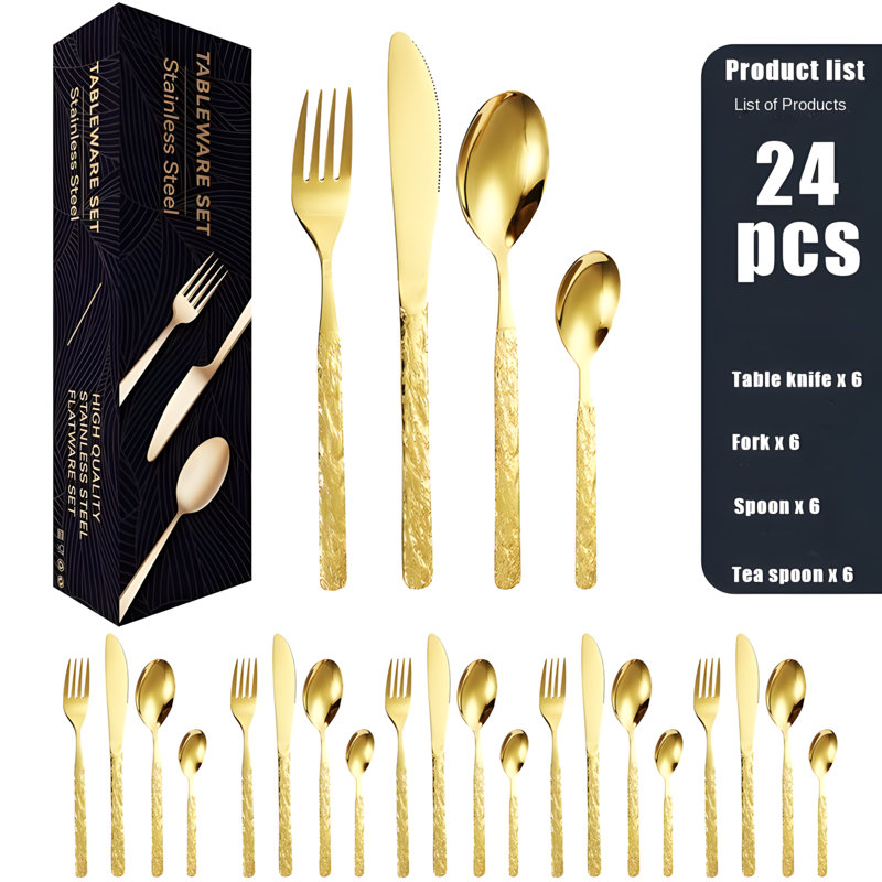 Ensemble de couverts en acier inoxydable à poignée en marbre - Couteau, fourchette et cuillère durables pour la maison, le dessert et la cuisine occidentale
