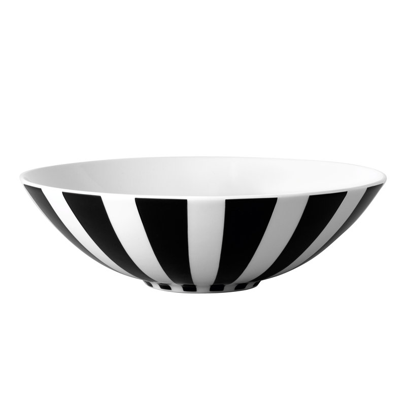 Villeroy & Boch Memphis Collection Large Bowl, Premium Porcelain, Made in Germany, Generous 21 oz Capacity, 8.5 in Diameter, Dishwasher & Microwave Safe, Black-White Striped Geometric Design, Perfect for Salad or Fruit