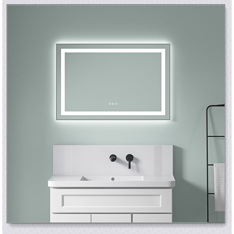 Miroir de salle de bain DEL, 24 po x 36 po, Noir, Horizontale