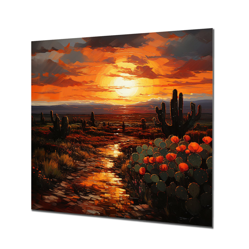Cactus coucher de soleil, désert, rêves - Art mural en métal désert, H 16 po x l 16 po