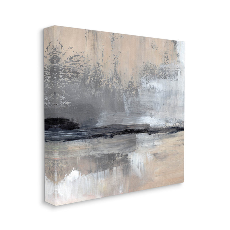 Gray and Beige Abstract Landscape Canvas Wall Art, 17 x 17 inches