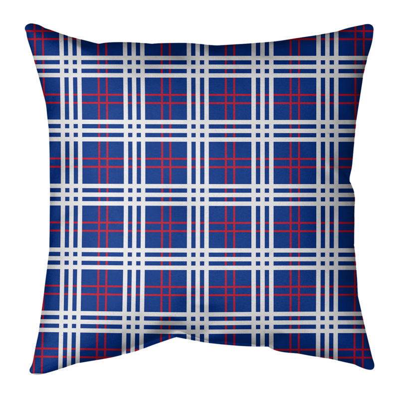 Housse de coussin carré et insert, 14 po x 14 po, Bleu / Rouge / Blanc, Polyester / mélange de polyester