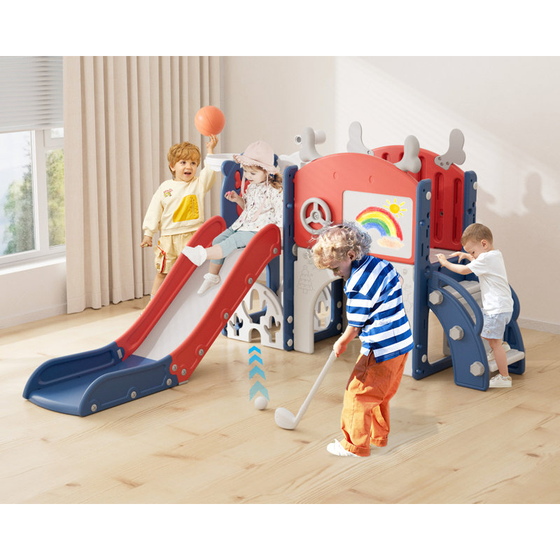 Glissoire 12 en 1 pour tout-petits, ensemble de jeu pour tout-petits avec golf, planche à dessin, panier de basketball et espace de rangement