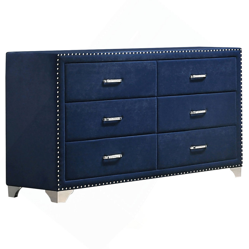 Commode rembourrée 6 tiroirs Luxury, Bleu