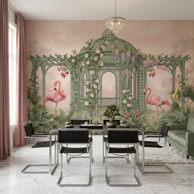 Décoration murale amovible de jardin abri de jardin flamants roses