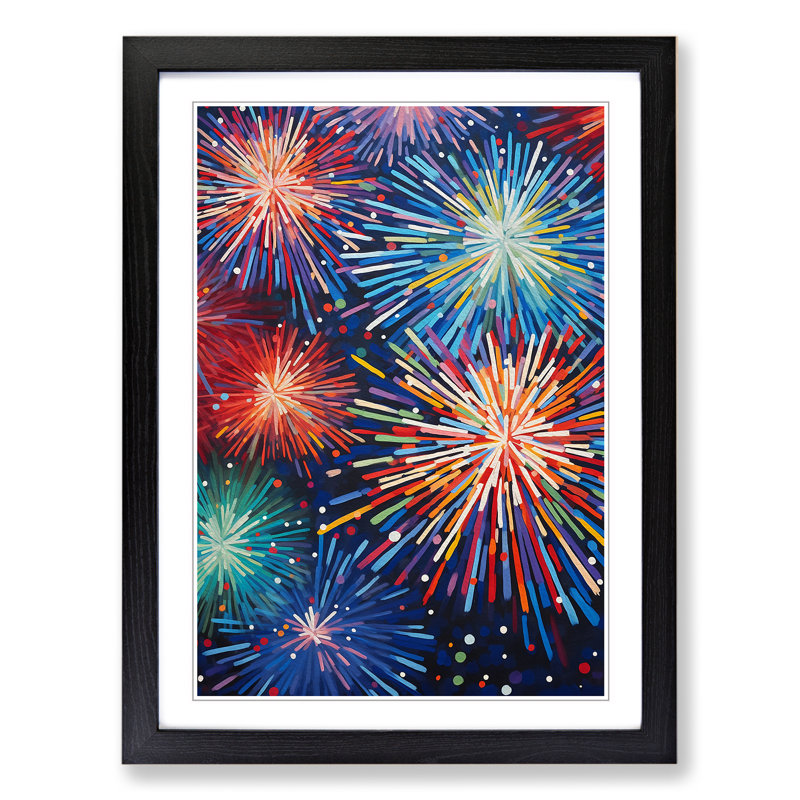 Fireworks Hard Edge No.2 - Single Picture Frame Print on Wood, 46cm H x 34cm W x 2cm D, Black