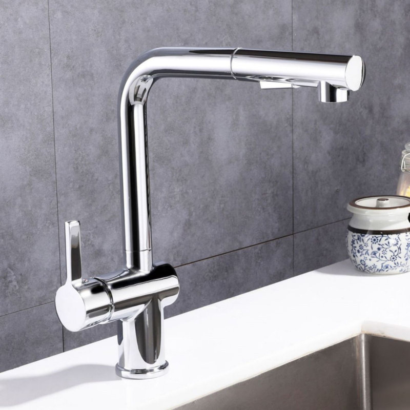 Pull Out Single Handle Kitchen Faucet, Chrome Plated