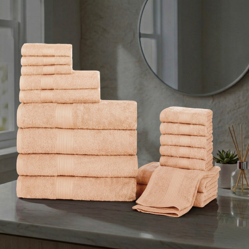 Ensemble de serviettes 100% coton doux et épais Como, Beige, Ensemble de serviettes 18 pièces