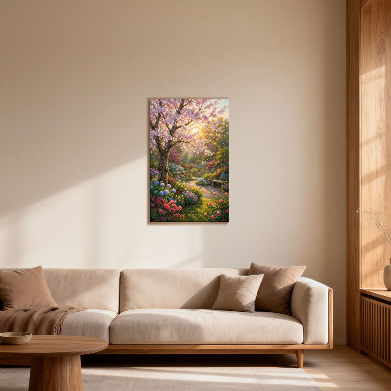 Plants &Flowers Cherry Blossom Garden Pathway Scene, 24" H x 16" W