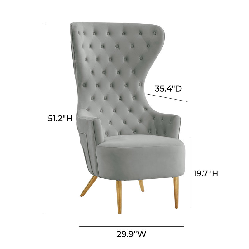Velvet Wingback Chair, Grey